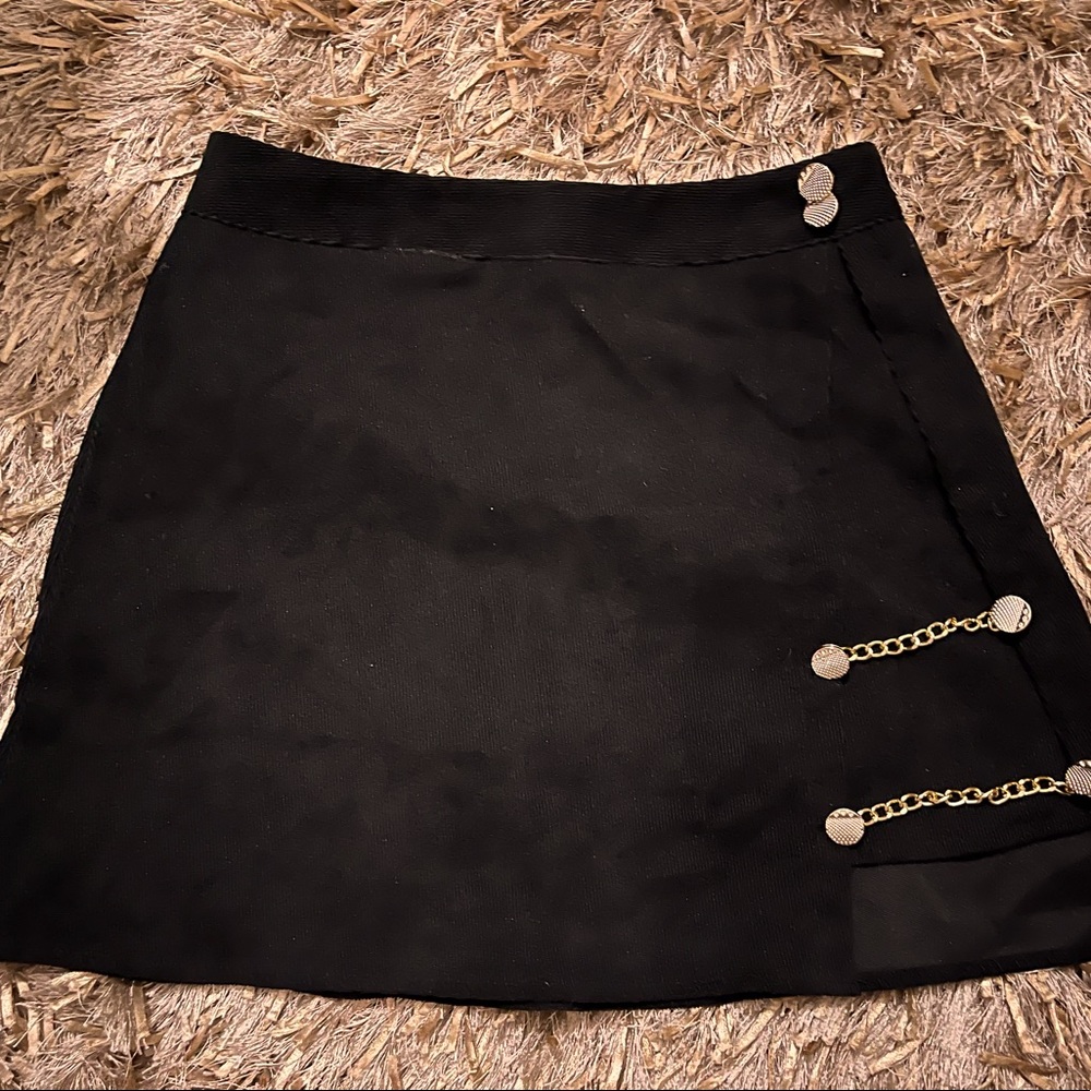 Shein black corduroy skirt with gold chain details size 6